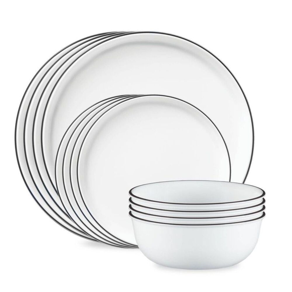 Corelle 12pc Modern Onyx Rim Dinnerware Set